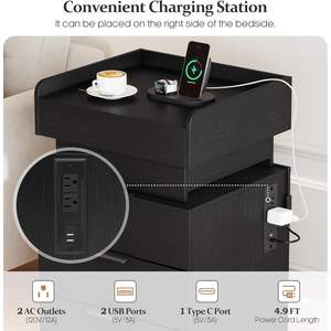 Turosur Night Stand With Gun Drawer <b>Led</b> Lighting Wireless Charging 3 Drawers Modern <b>Bedside</b> <b>Table</b> Storage - Product Image 4