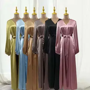 2024 High Quality Hot Sale Hot Selling Satin Abaya Open Cardigan Kimono Islamic Clothing Dubai Abaya Muslim Dresses