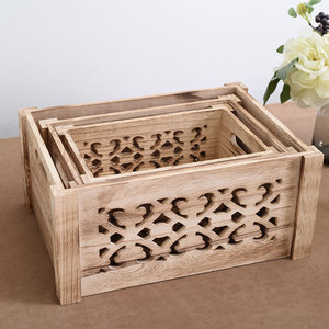 Cesta de almacenamiento de madera con diseño rectangular hueco, caja ecológica para organización y exhibición en el hogar - Product Image 1