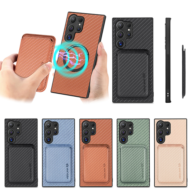 With Wallet PU Leather Shockproof Cover Wireless Magnetic Charging Phone Case for Samsung S22 S23 S24 A04 A54 A73 A41