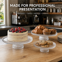 Présentoir à gâteau en verre côtelé transparent en gros, assiette à gâteau sur pied 21cm 27cm 31cm, plateau de service à dessert sur piédestal pour mariage et fête
