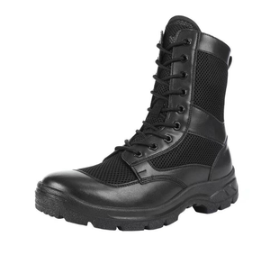 Bottes de combat tactiques noires mi-montantes en cuir pour homme DFS01, idéales pour l'extérieur, la randonnée et l'entraînement, avec embout de sécurité en acier - Product Image 4