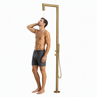 Robinet colonne moderne à double poignée en acier inoxydable brossé pour douche de piscine extérieure, avec jets de pluie et de massage