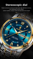 POEDAGAR 936 Montre analogique à quartz pour homme, cadran à chiffres romains, diamants, bouton poussoir, fermoir caché, étanche 30M