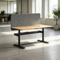 Bureau debout électrique moderne avec écran de confidentialité, bureau de travail en bois réglable en hauteur avec cloison acoustique pour bureau à domicile