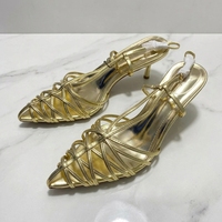 Sandales à lanières dorées métalliques sexy 2026 pour femmes, à bout pointu, talons hauts élégants, chaussures de soirée à bride arrière, vente en gros
