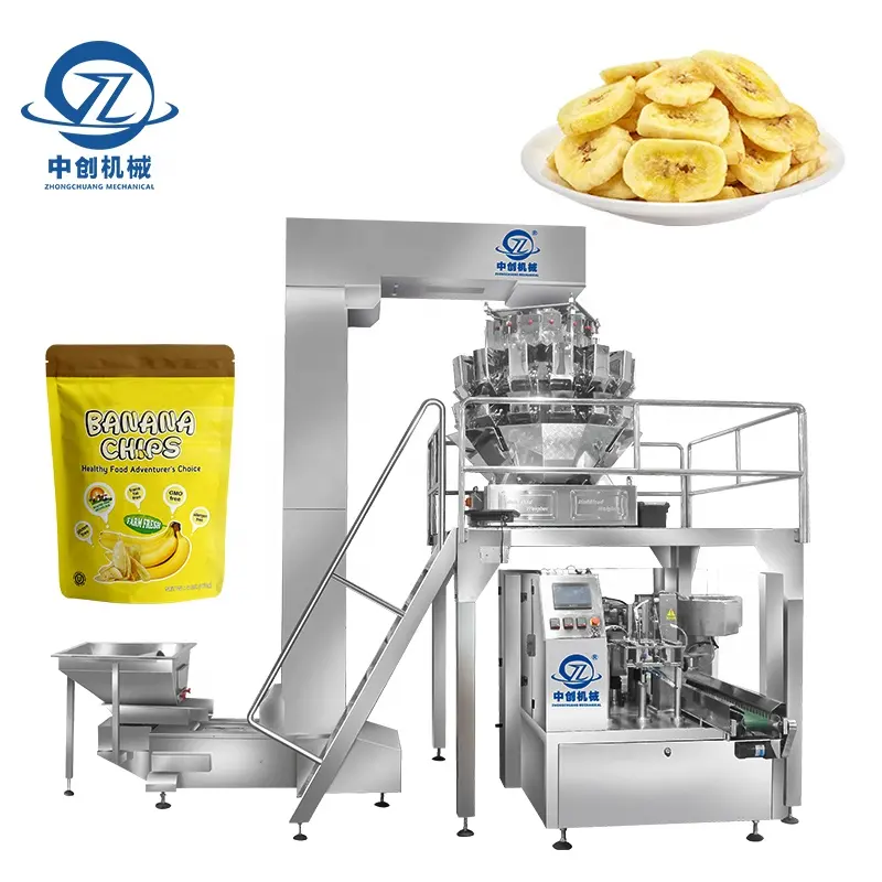 Ligne d'emballage rotative de sachets à fermeture éclair pour sucre et bonbon de bœuf séché 500g 1kg Machine d'emballage automatique de chips de banane plantain