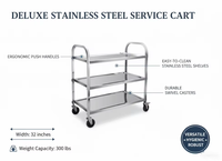 Chariot de service en acier inoxydable sur mesure de luxe avec roulettes silencieuses pour hôtels de luxe et clubs privés