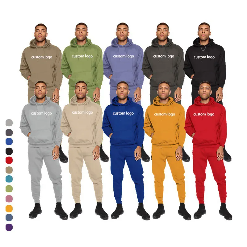 Logo personnalisé 2022 jogging costume 100% polyester survêtement épais survêtements lourds unisexe pantalons de survêtement et sweat à capuche ensemble hommes