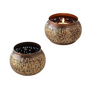 Ensemble de 2 porte-bougies en fer au design fantastique, forme ronde, taille personnalisée, pour usage intérieur et extérieur - Product Image 1