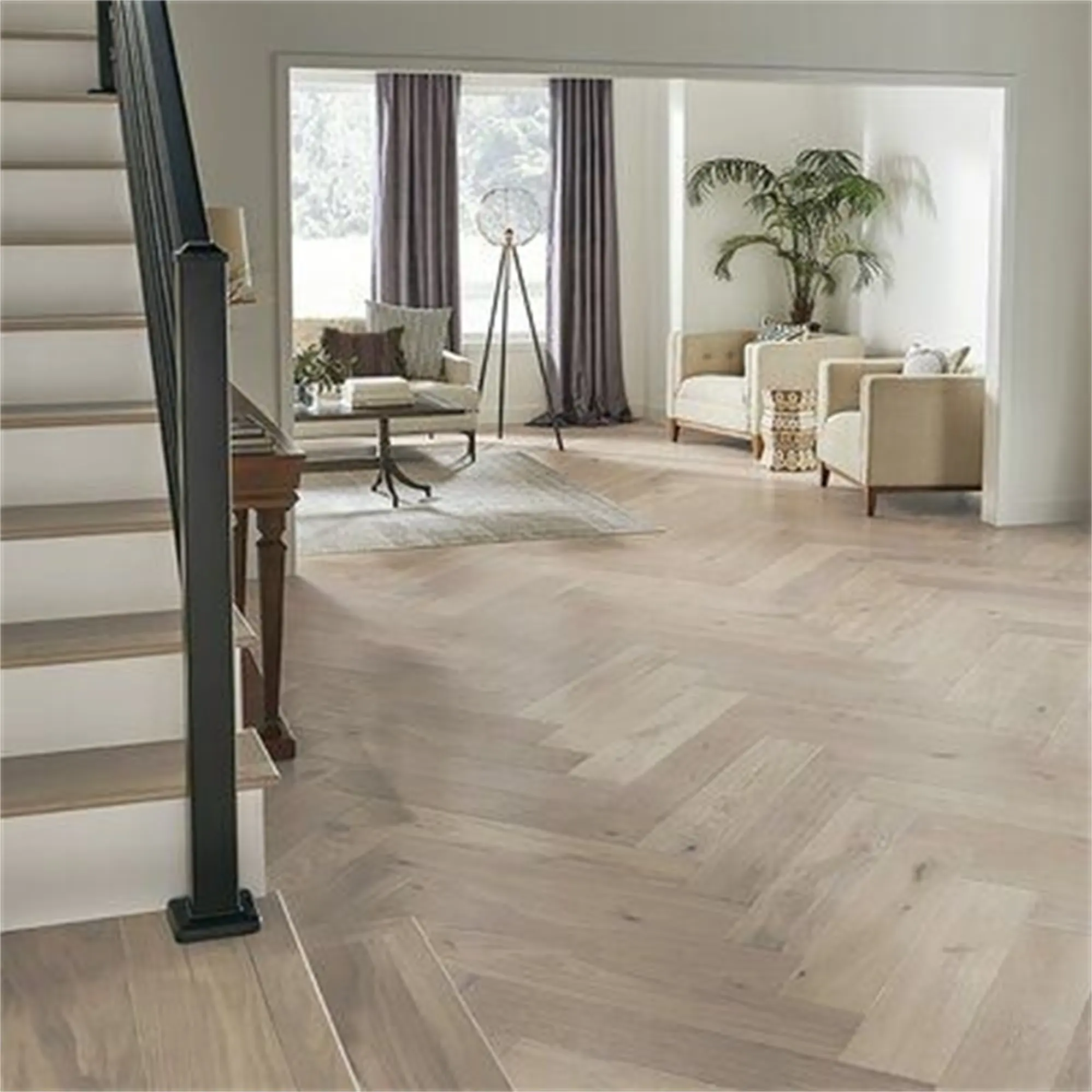 Meilleur plancher de bois franc en chêne d'ingénierie à chevrons de couleur naturelle personnalisable Plancher en bois massif