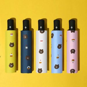 Wholesale Modern Plastic 3-<b>Folding</b> UV Protection Automatic <b>Folding</b> Umbrella Cartoon Bear 8 Ribs Iron Shaft 95Cm Promotional Logo - Product Image 1