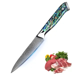 Japanese Style 5'' Utility Knife 67 Layers Damascus Steel Kitchen Knife Exquisite Resin Abalone Shell Handle