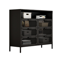 Buffet Modulaire Moderne en Acier de Luxe Élégant avec Portes Miroir, Meuble de Rangement pour Bar à Domicile, Présentoir à Verres à Vin pour Salon