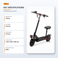 Trottinette Électrique Assise 800W, Batterie 48V 15Ah, Autonomie 55KM, Vitesse 45KMH, Pneus Tout-Terrain 10 Pouces, Freins à Disque Doubles, Entrepôt Europe