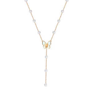 Collier délicat STPN06 en forme de papillon <span class=keywords><strong>avec</strong></span> perles, en acier inoxydable doré, <span class=keywords><strong>avec</strong></span> perles de coquillage, design élégant en forme de Y, moderne pour femmes - Product Image 5