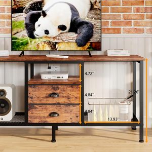 TV Stand <strong>with</strong> 2 Fabric <strong>Drawers</strong> <strong>Small</strong> Center <strong>with</strong> Open Storage Shelves Media <strong>Console</strong> Table for Bedroom Living Room