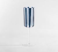 Ensemble de verres à vin et flûtes à champagne haut de gamme, faits à la main, personnalisés, à rayures unies bleu côtier, effet vieilli