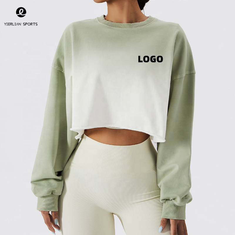 Women's Winter Autumn Round Neck Long Sleeves Outdoor Leisure Gradient Loose Sports Workout Sweater Fitness Yoga Top Suit Wear