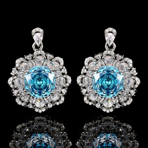 Elegant Fashion Eco-friendly Copper 12-10MM Sea Blue Zircon Floral Pendant <b>Earrings</b> Set Women's Bridal Jewelry Set for Women - Product Image 5