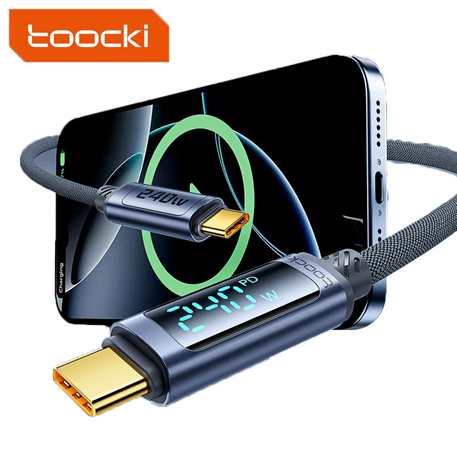 Toocki New Design Braided Wire Aluminum Alloy Type c ToType c USB C 240W Fast Charging Data Cable with Digital Display