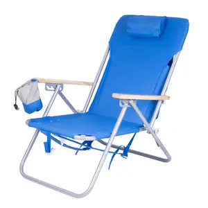 Hitree Outdoor regolabile Low Sit durevole pieghevole Deck reclinabile sedia pesante con cuscino zaino leggero bracciolo in legno spiaggia