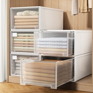 Clothing Organizer Drawer Style Transparent Plastic Storage Box Rectangle Covered Wardrobe Household Use - Product Image 1