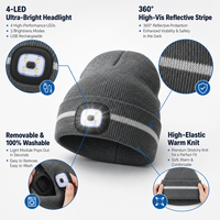 Bonnet LED personnalisé rechargeable à rayures réfléchissantes, chaud et thermique, en tricot, pour l'hiver, course en extérieur, vente en gros, usine OEM