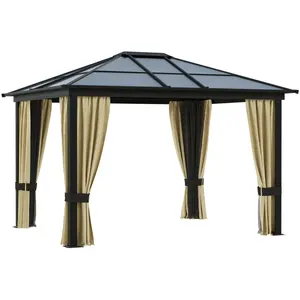 Sân ngoài trời khung thép gazebo với twin-tường Polycarbonate hardtop mái và có thể tháo rời rèm cửa vườn gazebo