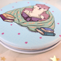 Logo personnalisé avec impression mignon miroir de poche en métal impression double face mini miroir rond de maquillage pour le maquillage petit miroir de courtoisie