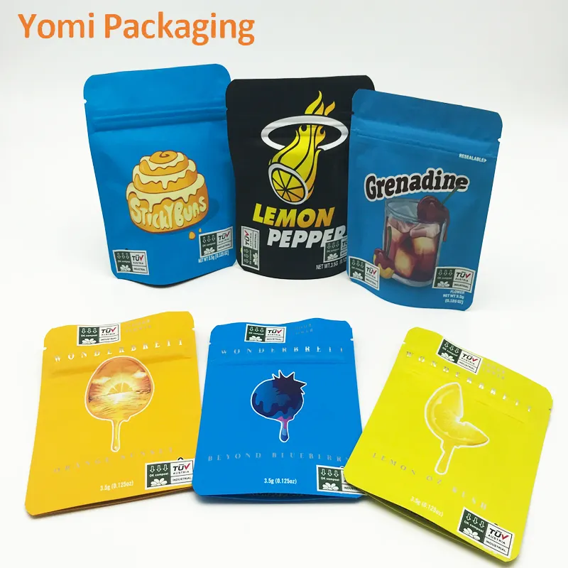 Sac zippé pack pochette en plastique à l'épreuve des enfants pochettes avec logo sacs ziplock en mylar sacs d'emballage refermables imprimés personnalisés