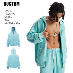 Sweat à capuche zippé en coton épais de haute qualité, style vintage oversize streetwear, délavé à l'acide, avec logo personnalisé, pour homme, hiver - Product Image 3