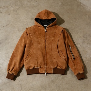 <span class=keywords><strong>Felpa</strong></span> con Cappuccio Lavata da Uomo con Distintivo Stile a Cucitura Curva, Chiusura a <span class=keywords><strong>Zip</strong></span> e Pratica Tasca sulla Manica con <span class=keywords><strong>Zip</strong></span>, Abbigliamento Streetwear - Product Image 3