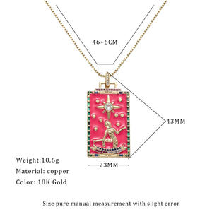 Unisex Origineel Ontwerp Emaille Tarotkaart Ketting Aantast-Vrije Vergulde Hanger Op Vintage Stijl Hartvormige Koperen Ketting - Product Image 3