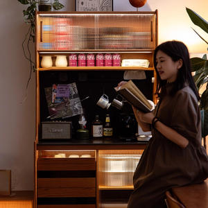 Aparador Divertido de Madera de Cerezo, Estilo Japonés, Mueble de Pared, Unidad de Almacenamiento para Café y Té, 0.95m 1.25m, Madera Maciza Rectangular - Product Image 1