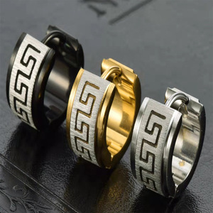 Pendientes de clip de acero inoxidable con patrón geométrico, joyería de moda unisex, 7x9 mm, tres colores disponibles - Product Image 4