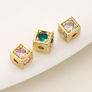 18k Gold Plated Square Cubic Zirconia <b>Spacer</b> Beads For Bracelet Making DIY Jewelry Accessories - Product Image 1