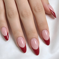 Faux ongles rouges French Press en amande, rose laiteux brillant, personnalisables avec votre marque privée