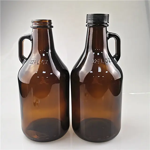 Pengiriman cepat california 32oz 1l growler botol anggur bir kaca dengan plastik atau tutup logam