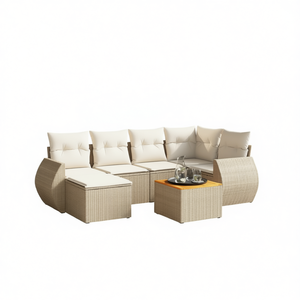 Ensemble de canapés de jardin beige 6 places en rotin, mobilier d'extérieur résistant aux intempéries, design contemporain - Product Image 1
