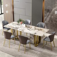 Table de salle à manger en acier inoxydable de style nordique avec plateau en marbre pour hôtel, vente en gros d'usine