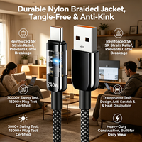 Cable de Carga Rápida USB C de 240W, Chip Inteligente Transparente, 480Mbps, Trenzado de Nailon, Universal para Todos los Teléfonos, Tabletas y Laptops Tipo C