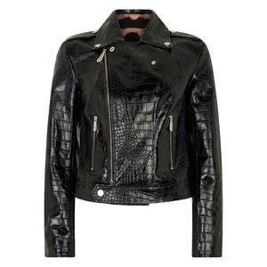 Veste en cuir véritable pour femme, motif croco gaufré, style motard, coupe ajustée, vêtement d'extérieur tendance pour femme, vente en gros - Product Image 1