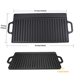 Plaque de cuisson rectangulaire en fonte double face, striée et plate, pour grillades et cuisson - Product Image 3