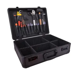 高品质黑色铝制工具储物盒，带可拆卸分隔器和工具袋