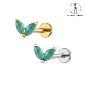 ライトグランドASTF136チタン16Gダブルマーキスモスアゲート軟骨フラットバックラブレットイヤリングトラガスらせんスタッドノーズピアス - Product Image 2