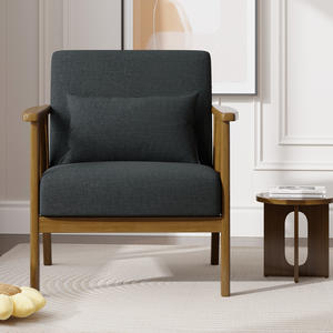 Chaise longue moderne, fauteuil d'appoint, cadre en bois, éponge haute densité, coussin ergonomique pour le bas du dos, coussin épais, salon, chambre à coucher, salle à manger - Product Image 3