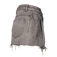 Damen Y2K High-Waist Loose Denim Minirock aus 100% Baumwolle mit mittlerer Vintage-Waschung, Nieten und Raffungen für High-Street-Marken