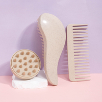 Ensemble de Brosses à Cheveux Démêlantes Wanmei 100% Paille de Blé pour Soins de Beauté, avec Peigne Transparent Coloré, Brosse à Shampooing et Brosse Masseur de Cuir Chevelu