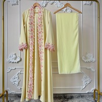 RO9122 Vêtements musulmans élégants pour femmes, abaya brodée à manches longues, kimono modeste à ouverture sur le devant, imprimé floral islamique, abaya Dubaï